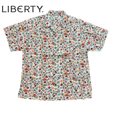 LIBERTY 꽃무늬 반팔 셔츠 올 패턴 플라워 코튼/화이트/M
