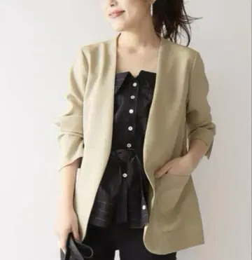 Spick & Span 린넨 같은 칼라리스 자켓