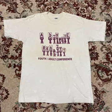 90s 기업 USA제 빈티지 싱글 스티치 아이보리색 구제 의류 티셔츠
