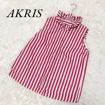 AKRIS punto 아크리스 셔츠 슬리브리스 스트라이프 프릴 넥