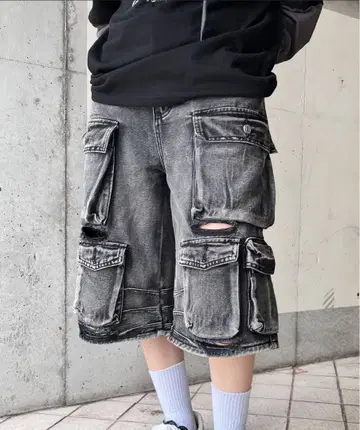 Figments 멀티 카고 데님 하프 팬츠