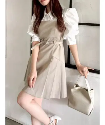 dazzlin 레이어드 셔츠 미니 원피스 M 베이지
