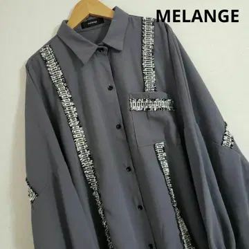 MELANGE 오버사이즈 트위드 라인 돌먼 셔츠 메란주