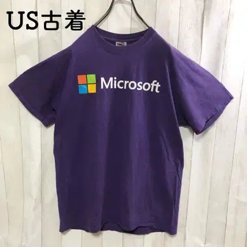 US 구제 티셔츠 기업 마이크로소프트 로고 보라색