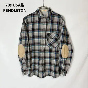 70s USA제 PENDLETON 엘보 패치 울 체크 셔츠 L