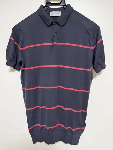 JOHN SMEDLEY 차콜 그레이/레드 스트라이프 피케 셔츠 S