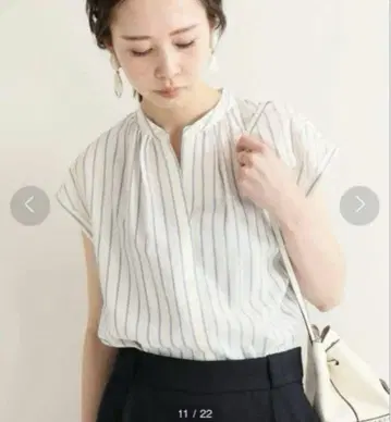 이에나 드라이 터치 스키퍼 셔츠 스트라이프 드레이프감 색스 블루 수트
