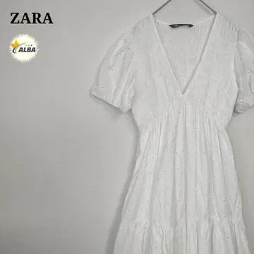 [새상품급] ZARA 자라 스모킹 원피스 롱 기장 걸리시 화이트