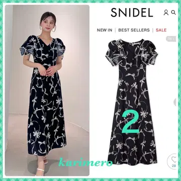 [ NVY ] 2 사이즈 Sustainable 리본 프린트 원피스 미개봉