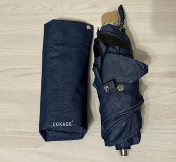 COKAGE+ 나무 손잡이 50cm 3단 접이식 양산 데님 블루