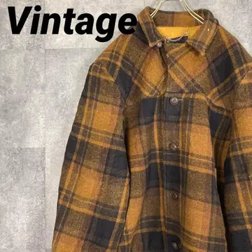 빈티지 울 자켓 블루종 체크 무늬 보아 레트로 60S70S