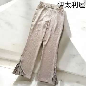 이타리야 팬츠 플레어 플리츠 표범 무늬 다크 베이지 애니멀