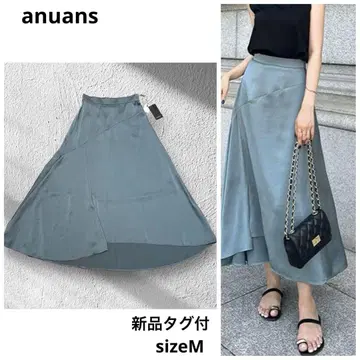 택 포함 새상품 anuans 빈티지 새틴 아지메 밑단 스커트 블루 M