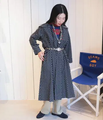 BEAMS BOY 도트 세일러 카라 원피스