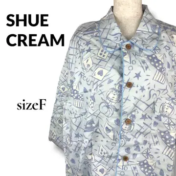 SHUE CREAM 룸웨어 스카이블루 셋업 트럼프 무늬 상하의 세트