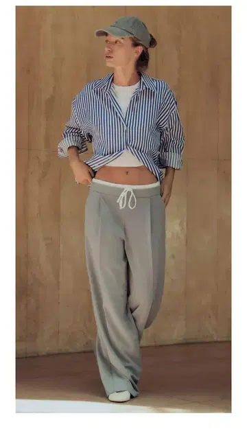 자라 와이드 팬츠 더블 허리 팬츠 그레이 밑단 처리 완료