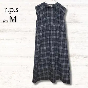 r.p.s 슬리브리스 롱 원피스 체크 무늬 울 혼방 블랙 M