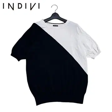 새상품급 INDIVI 인디비 반팔 스트레치 소재 썸머 니트 티셔츠