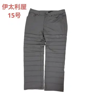 이타리야 스트레치 데님 팬츠 15호 브라운 보더 무늬 장식 버튼