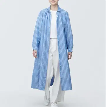 MUJI 린넨 100% 워싱 셔츠 원피스 롱 셔츠 겉옷