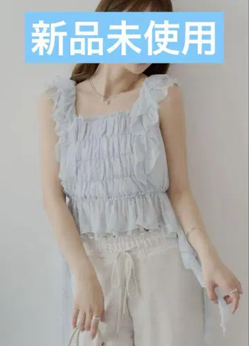 Chico 레이스 드롭 프릴 셔링 블라우스 블루