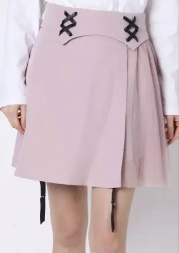 플레어 스커트 옅은 핑크 레이스업
