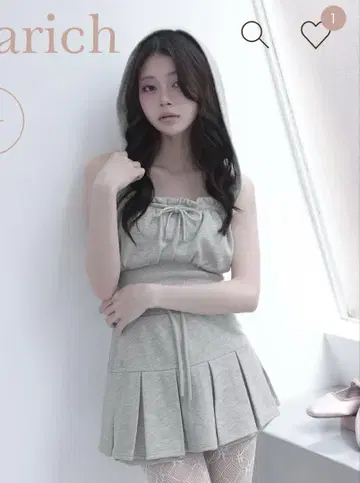 다리치 플리츠 헴 맨투맨 미니 스커트 그레이 택 포함