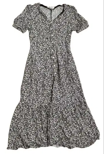 SNIDEL 퍼프 슬리브 프린트 롱 원피스 블랙 size1
