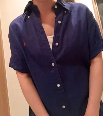 새상품급 현행 폴로 랄프로렌 린넨 셔츠 반팔 포니 자수 네이비