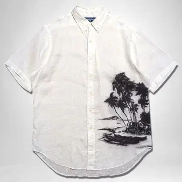 Ralph Lauren 90s-00s 린넨 셔츠 야자수 수묵화 아트
