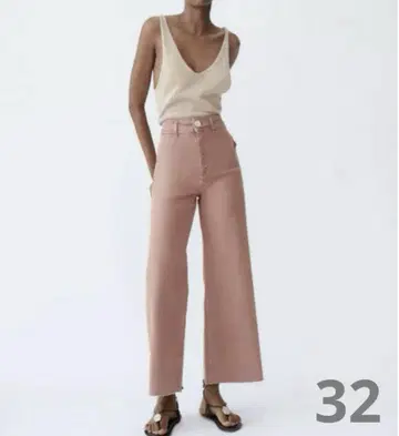 ZARA 자라 마린 스트레이트 하이웨스트 팬츠 핑크 32