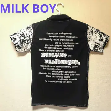 MILK BOY 밀크보이 영문 패턴 백프린트 반팔 피케 셔츠 y2k