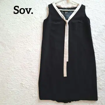 sov. 슬리브리스 블랙 원피스 리본 포함 파티 드레스