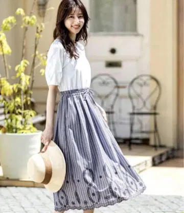 새상품 any SiS 자수 콤비 원피스 스트라이프 블루