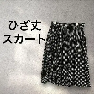 도트 무늬 미디 스커트 블랙