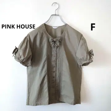 PINK HOUSE 핑크하우스 카키 리본 퍼프 슬리브 셔츠 블라우스