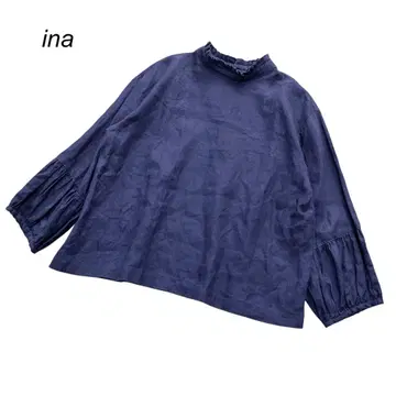 ina 이나 린넨 블라우스 풀오버 볼륨 슬리브 네이비
