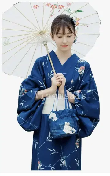 네이비 블루 꽃무늬 유카타