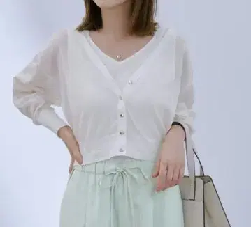 COHINA 포인트 라메 컴팩트 시어 가디건