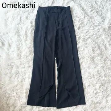 Omekashi 센터 핀턱 팬츠 블랙 2 슬릿 슬랙스