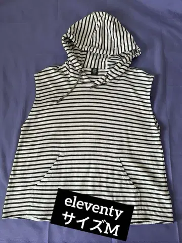 eleventy 스트라이프 후드 부착 슬리브리스 티셔츠