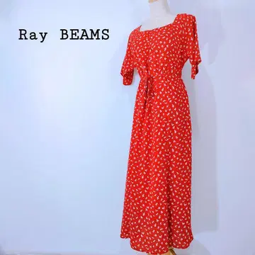 Ray BEAMS 빨간색 꽃무늬 롱 원피스 반팔 세련된 올 패턴