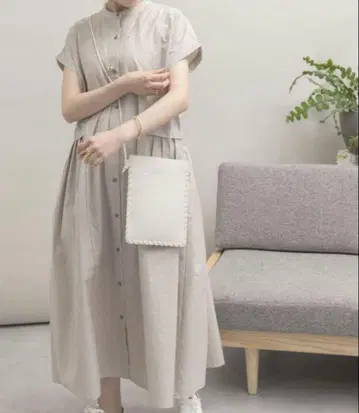 어반 리서치 UR Lab. 턱 셔츠 원피스 베이지 반팔