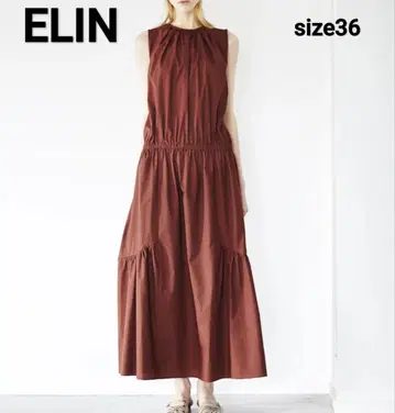 ELIN 에린 개더 맥시 원피스 슬리브리스 브라운