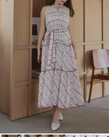 안두즈 벨트 체크 드레스