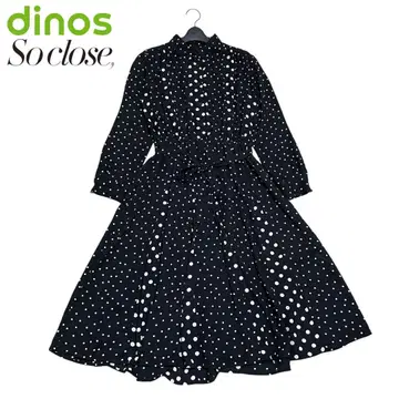 새상품급 dinos so close 도트 무늬 리본 벨트 원피스