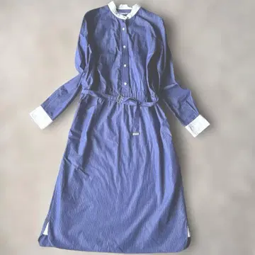 스트라스부르고 셔츠 원피스 스트라이프 클레릭 벨트 블루 네이비