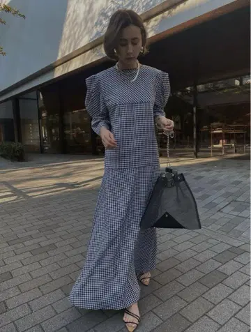 아메리 GINGHAM 체크 2웨이 퍼프 소매 드레스