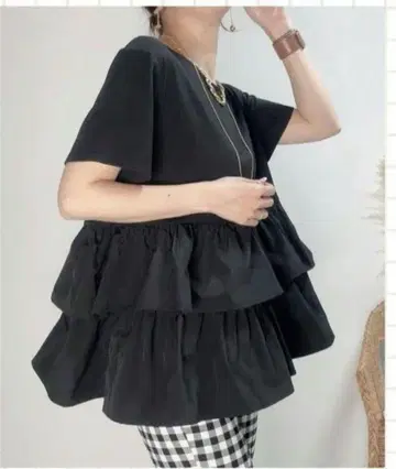 시마무라 chico 티어드 튜닉 블랙 M 검정 튜닉 반팔