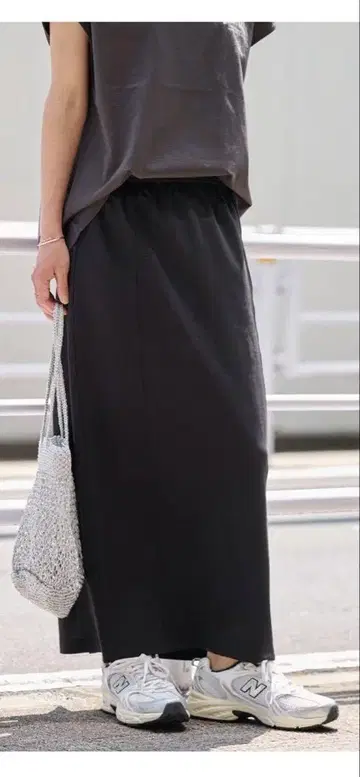 스트레치 분또 라인 스커트 BLK